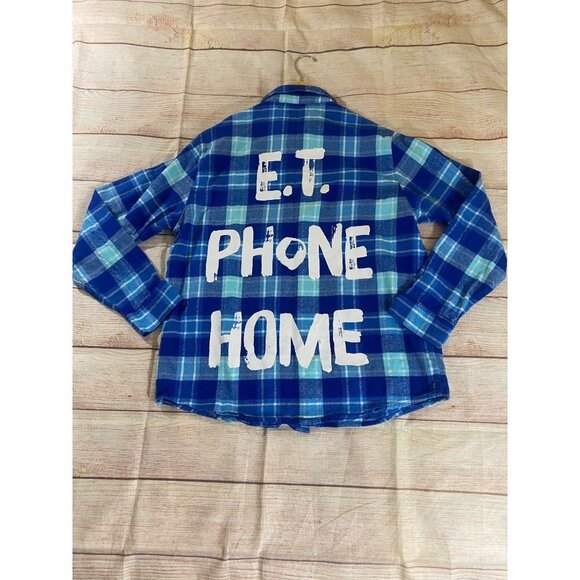 ET X Cakeworthy Unisex Blue Button Front Long Sleeve Shirt - XL - Picture 12 of 12